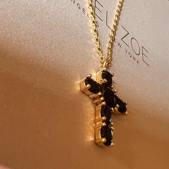 Rachel Zoe - 14k Gold Plated Sterling  Silver Cross with Black CZs - Picture 4 of 9